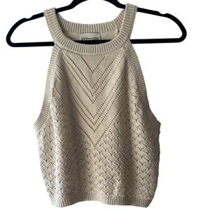 Freshman 1996 Retro High Neck Cream Knit Sleeveless Cropped Sweater Top SZ L EUC